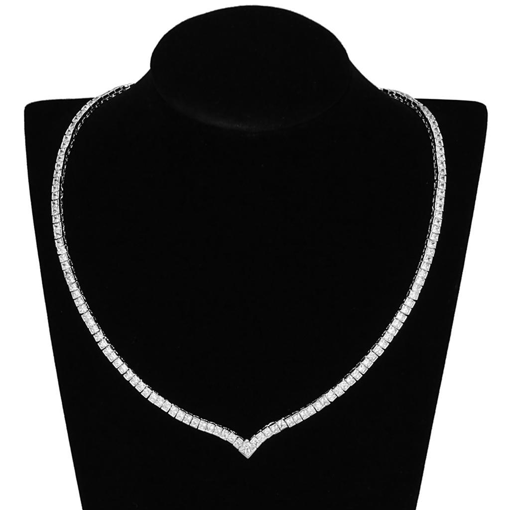 3W938 - Rhodium Brass Jewelry Sets with AAA Grade CZ  in Clear-3