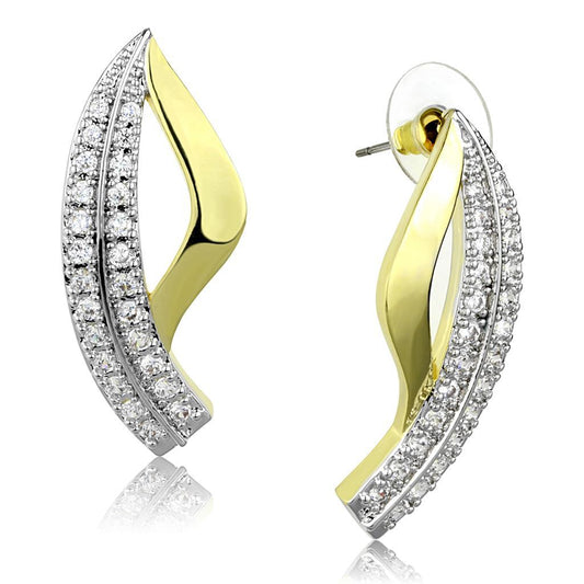 3W942 - Gold+Rhodium Brass Jewelry Sets with AAA Grade CZ  in Clear Alamode