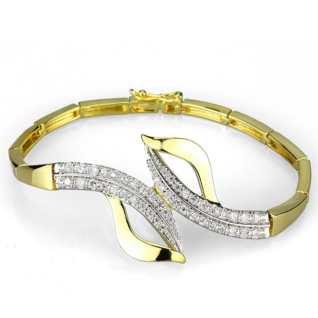 3W942 - Gold+Rhodium Brass Jewelry Sets with AAA Grade CZ  in Clear Alamode