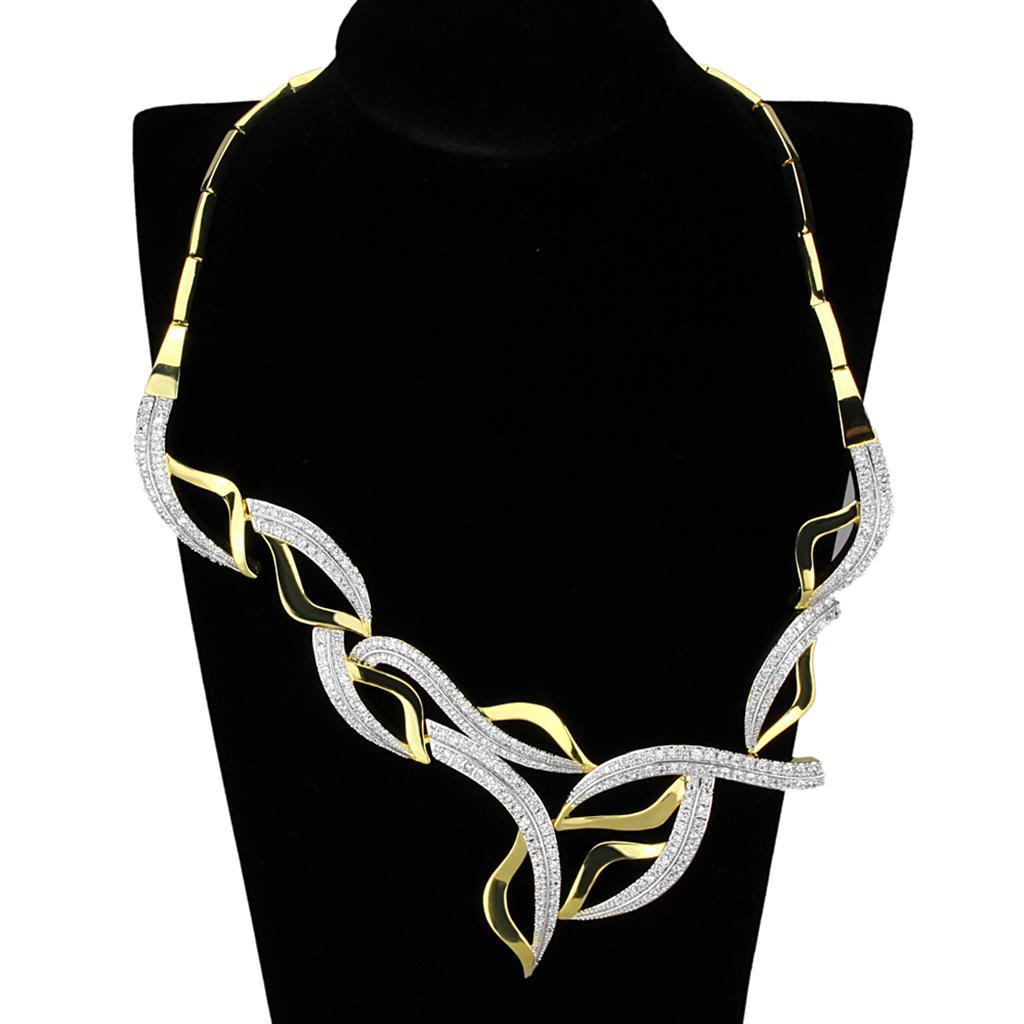 3W942 - Gold+Rhodium Brass Jewelry Sets with AAA Grade CZ  in Clear Alamode