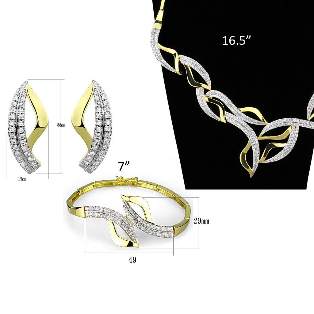 3W942 - Gold+Rhodium Brass Jewelry Sets with AAA Grade CZ  in Clear Alamode
