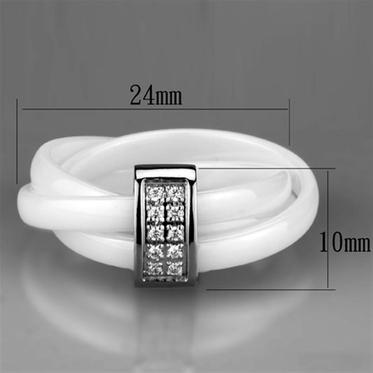 3W951 - High polished (no plating) Stainless Steel Ring with Ceramic  in White Alamode