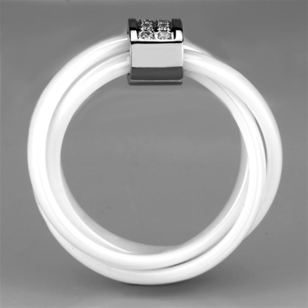 3W951 - High polished (no plating) Stainless Steel Ring with Ceramic  in White Alamode