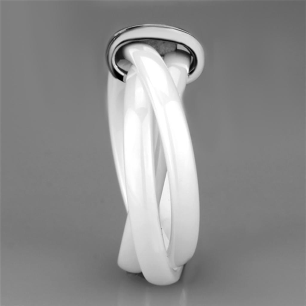 3W951 - High polished (no plating) Stainless Steel Ring with Ceramic  in White Alamode