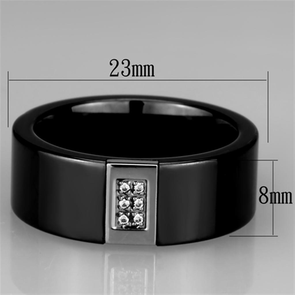 3W953 - High polished (no plating) Stainless Steel Ring with Ceramic  in Jet Alamode
