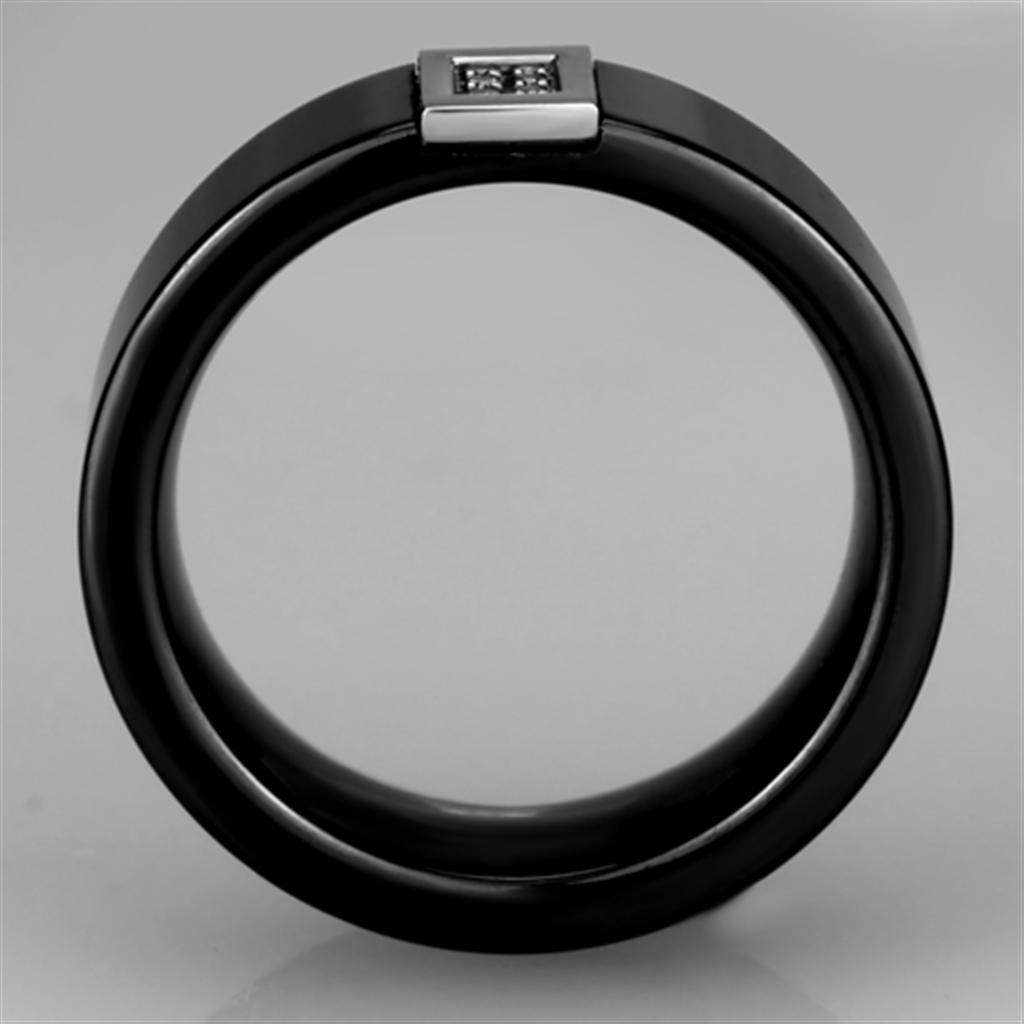 3W953 - High polished (no plating) Stainless Steel Ring with Ceramic  in Jet Alamode