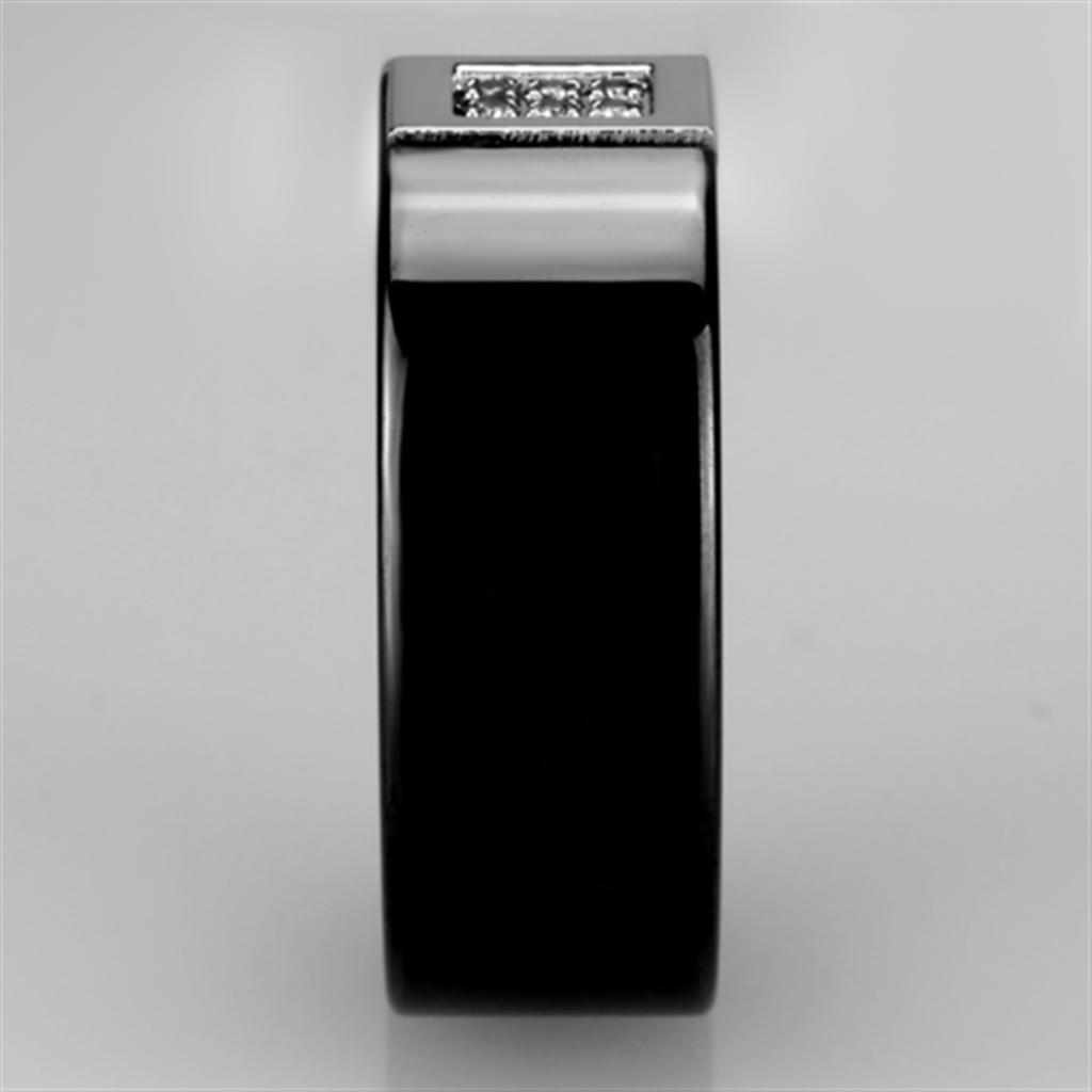 3W953 - High polished (no plating) Stainless Steel Ring with Ceramic  in Jet Alamode
