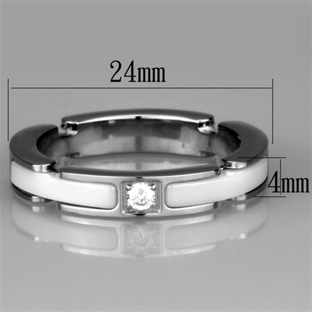 3W963 - High polished (no plating) Stainless Steel Ring with Ceramic  in White Alamode