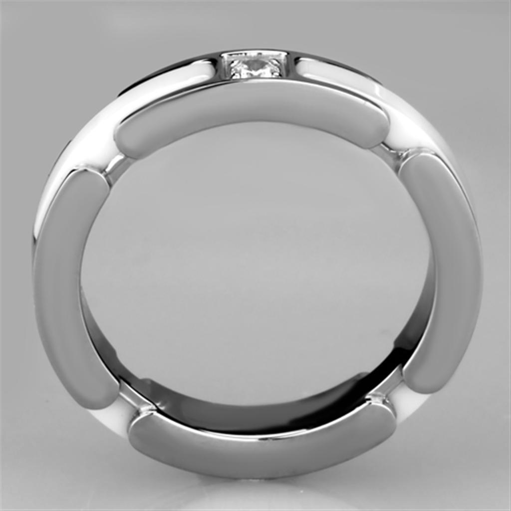 3W963 - High polished (no plating) Stainless Steel Ring with Ceramic  in White Alamode