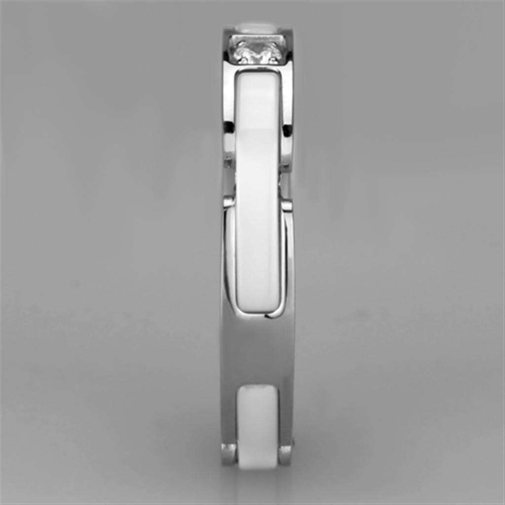 3W963 - High polished (no plating) Stainless Steel Ring with Ceramic  in White Alamode