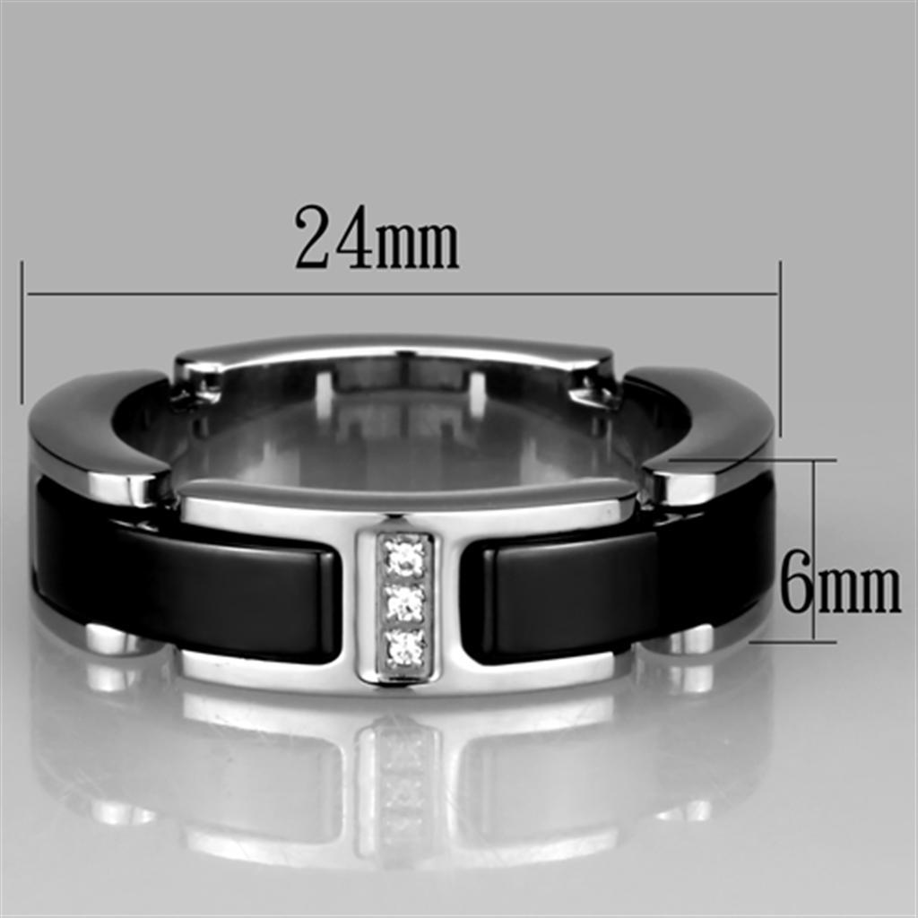 3W966 - High polished (no plating) Stainless Steel Ring with Ceramic  in Jet Alamode