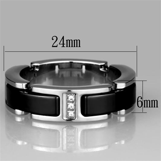 3W966 - High polished (no plating) Stainless Steel Ring with Ceramic  in Jet Alamode