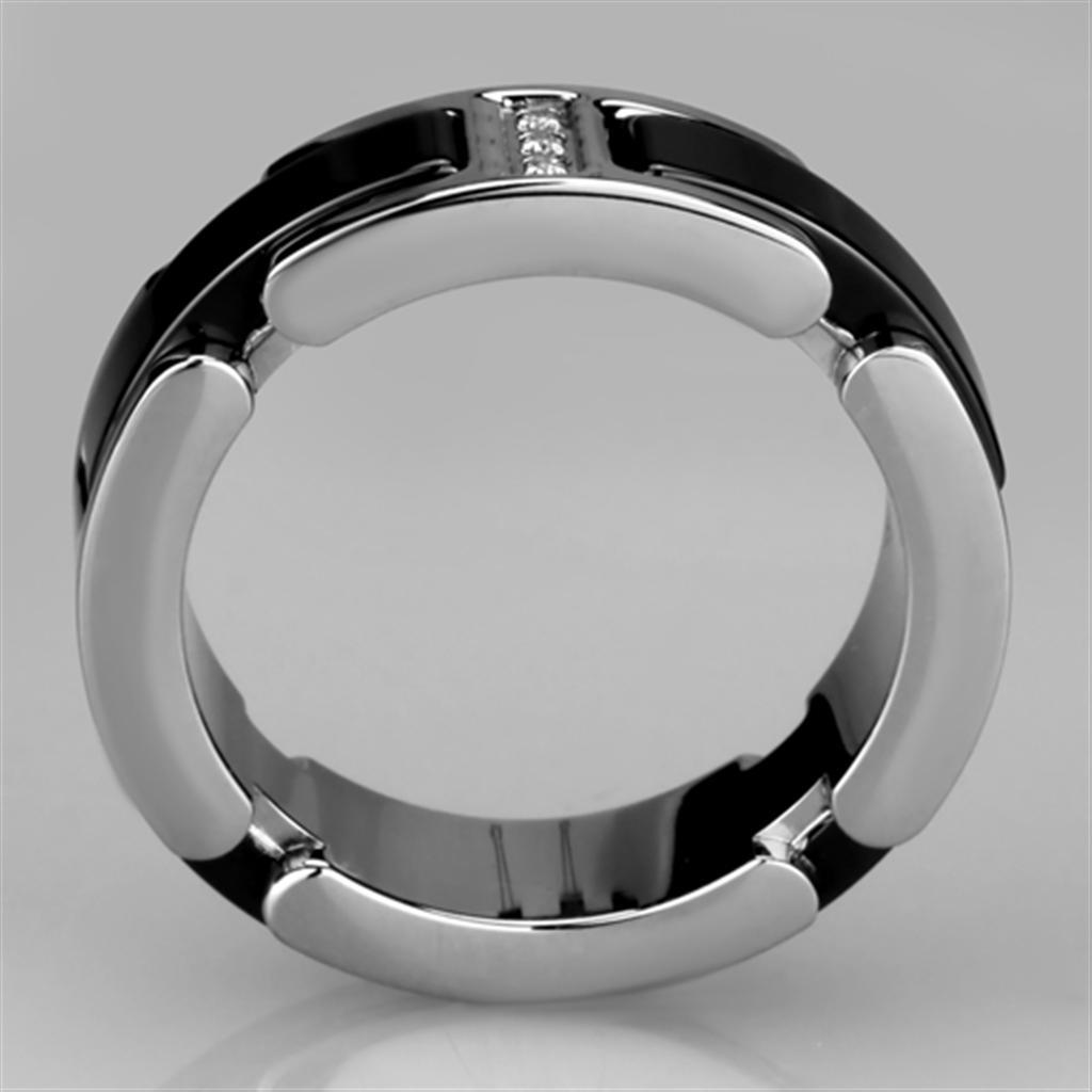 3W966 - High polished (no plating) Stainless Steel Ring with Ceramic  in Jet Alamode