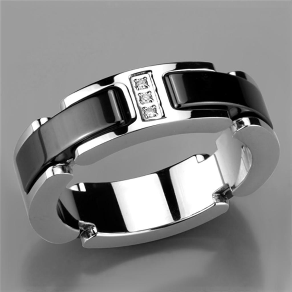 3W966 - High polished (no plating) Stainless Steel Ring with Ceramic  in Jet Alamode