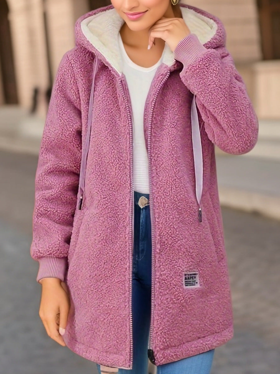 Winter Fleece Hooded Jacket Fashion Casual Zip-up Pockets Long Sweatshirt Warm Commuter Women's Clothing Best YouTube Store