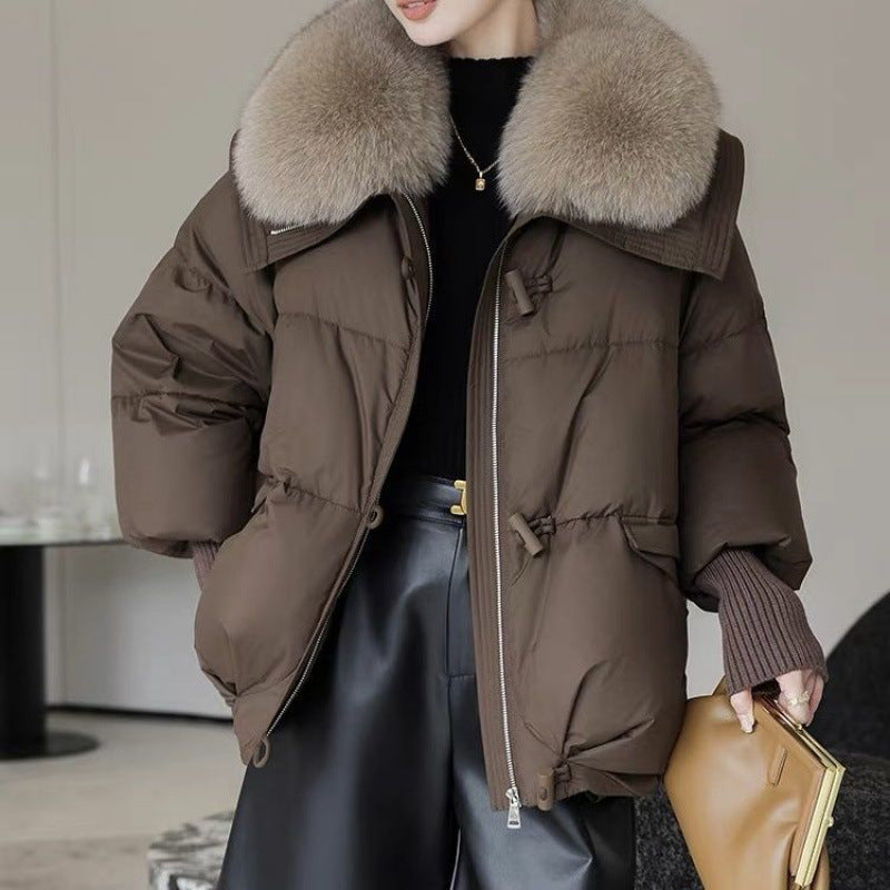 Down Cotton-padded Jacket Women's Short Fur Collar Thickened Coat Winter Clothing Accent Plus