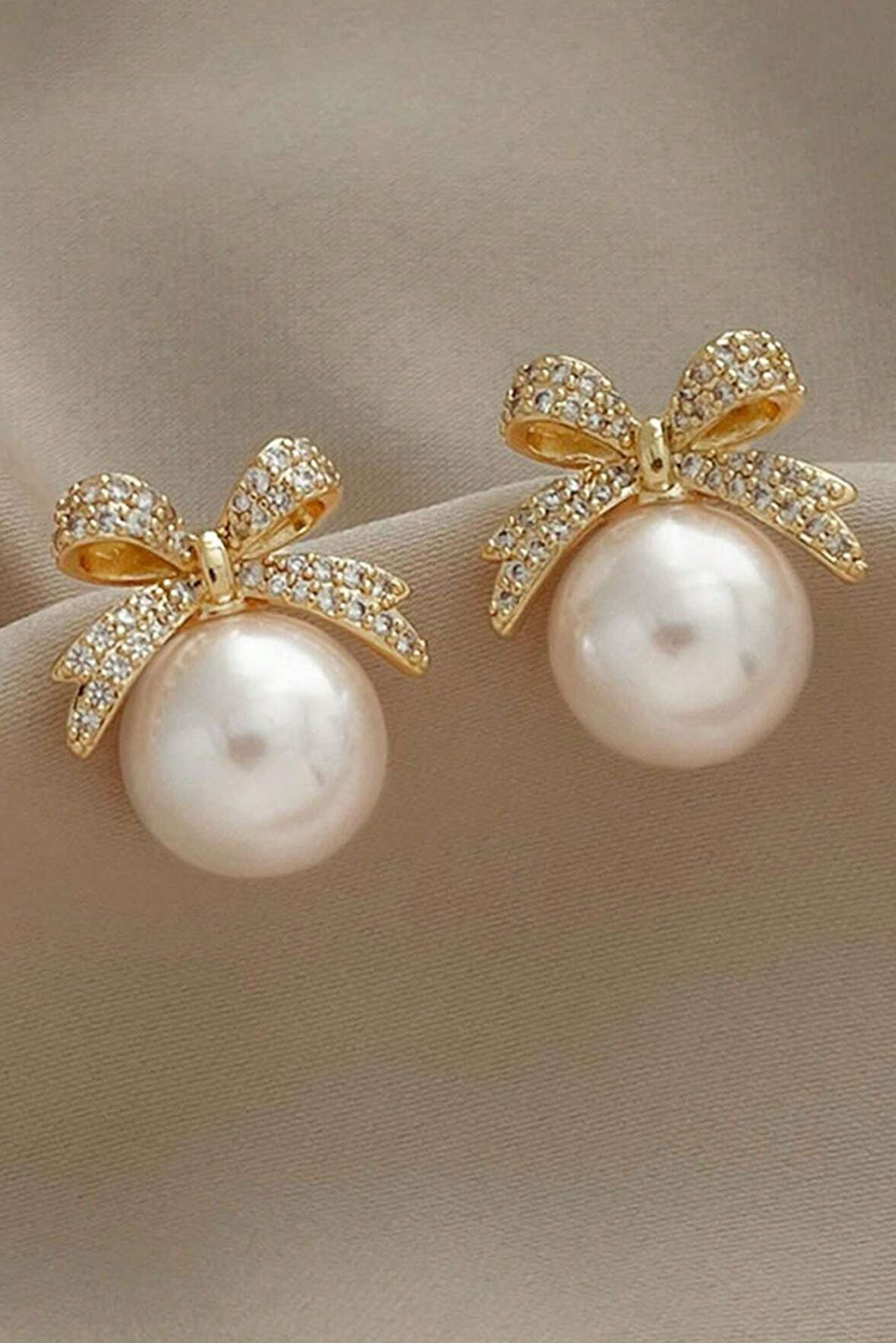 Ellis Rhinestone Bowknot Pearl Earrings-0
