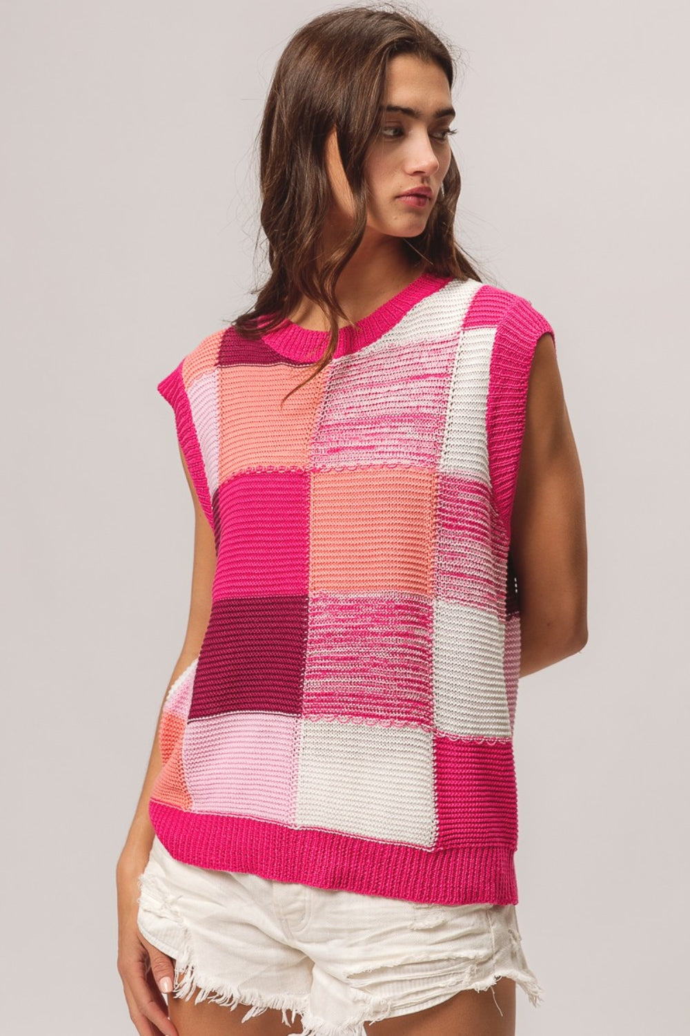 BiBi Color Block Round Neck Sweater Vest LuxuryLifeWay Online Store