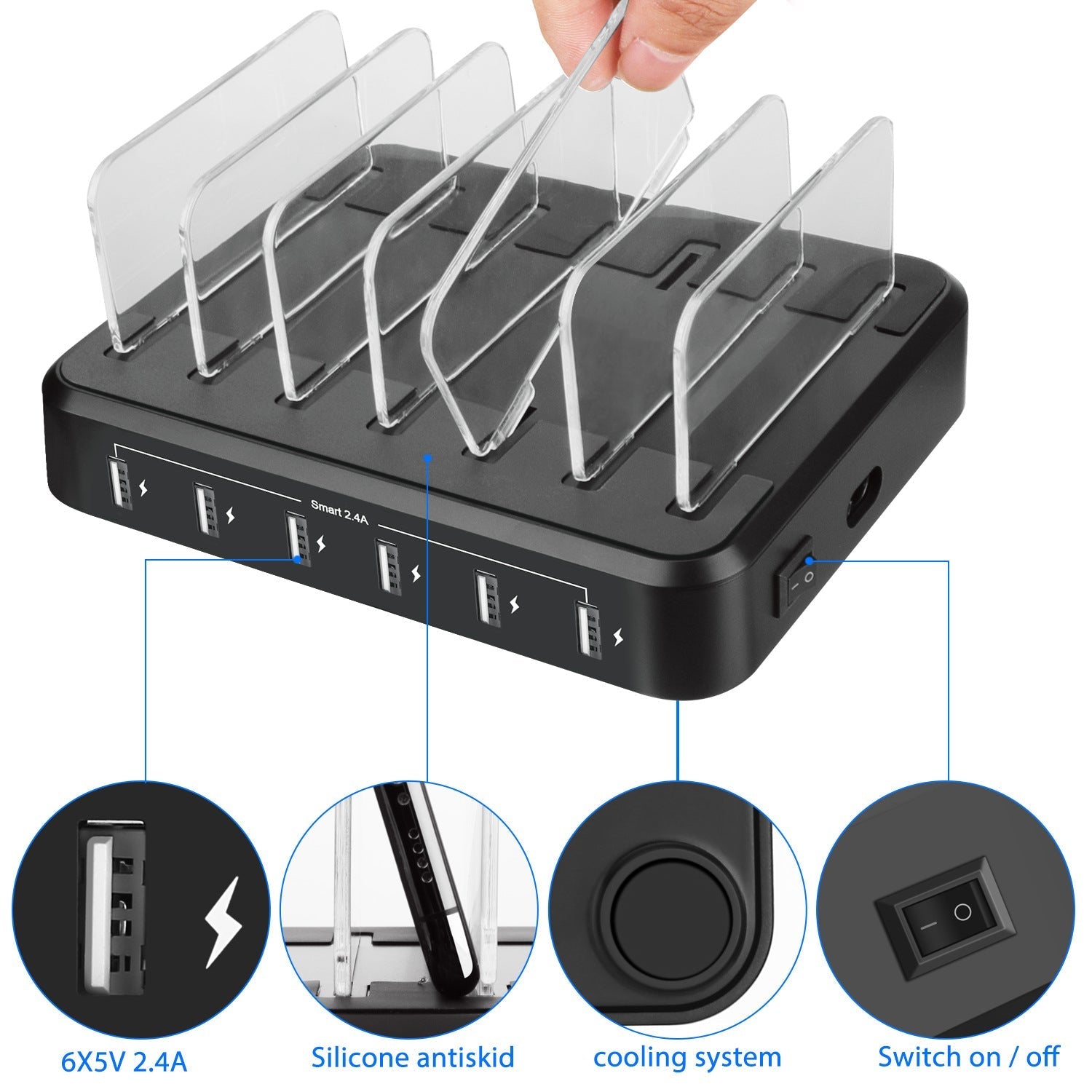 6-port 60W Charger USB Multi-port Charging Station Best YouTube Store