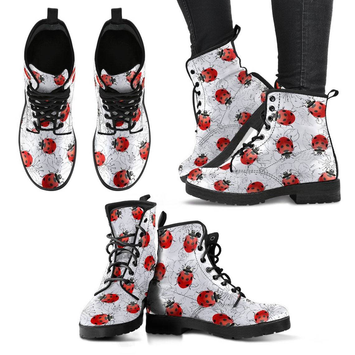 Women's High Help Combat Boots Seven Star Ladybird Cute Cartoon British Work Clothes Boots LadyShow.Store