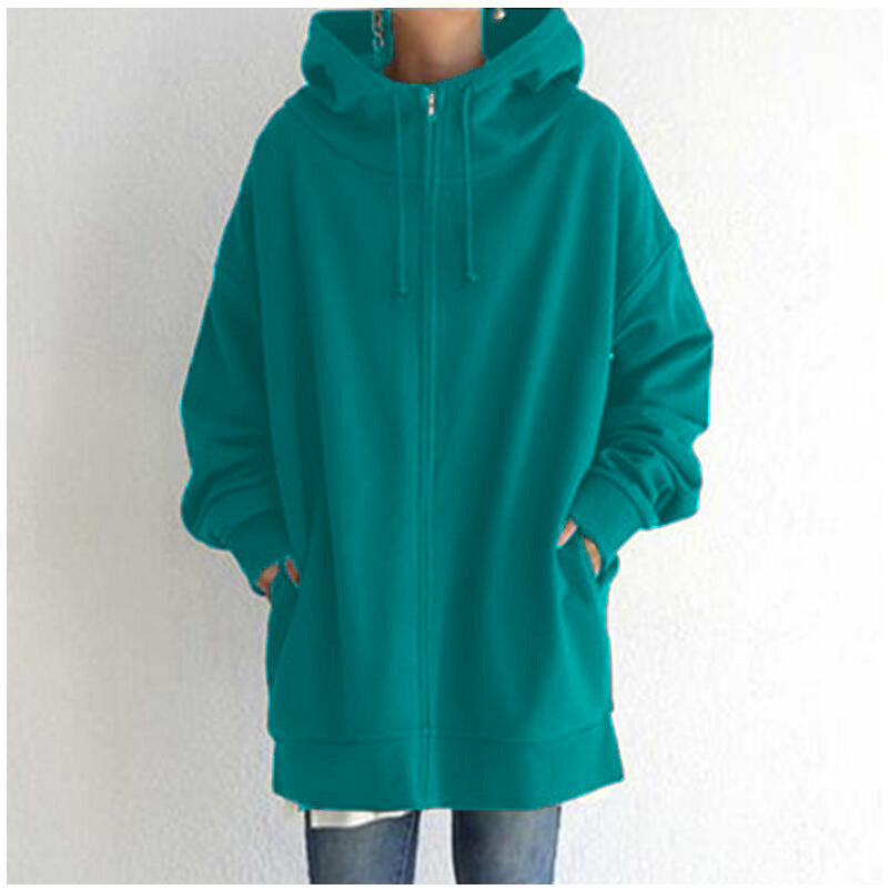 Zipper Hooded Long Plus Fleece Sweatshirt LadyShow.Store