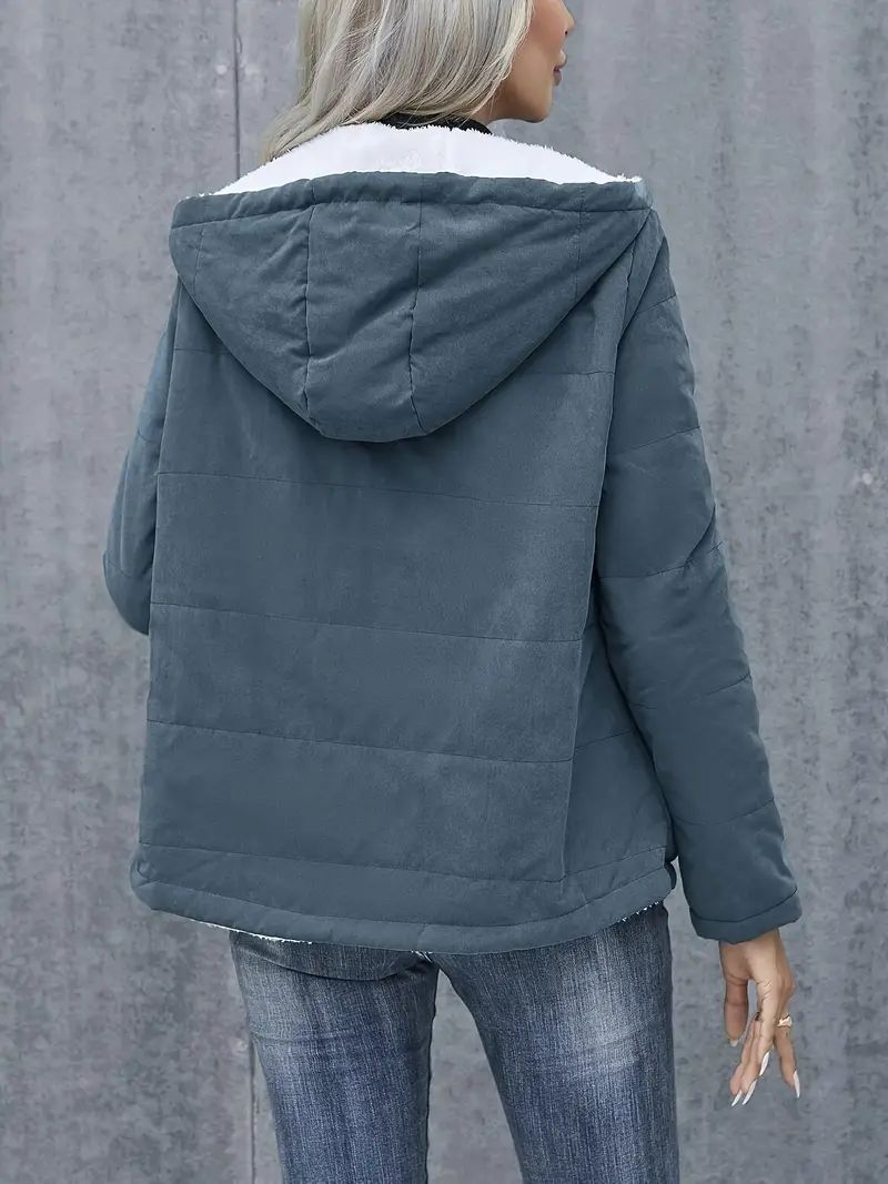 Fleece-lined Hooded Coat Winter Preppy Style Long Sleeve Jacket Warm Pockets Cotton Coat Women's Clothing LadyShow.Store