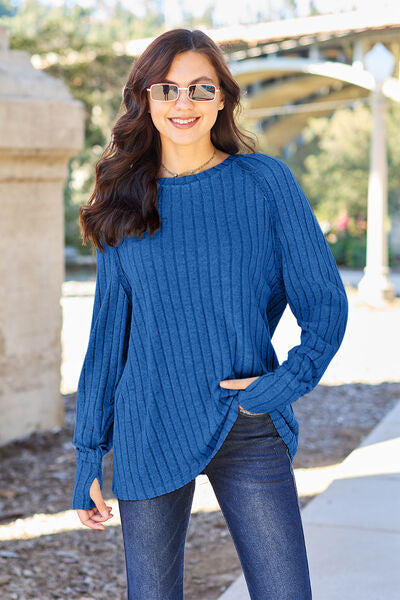Basic Bae Full Size Ribbed Round Neck Long Sleeve Knit Top LuxuryLifeWay Online Store