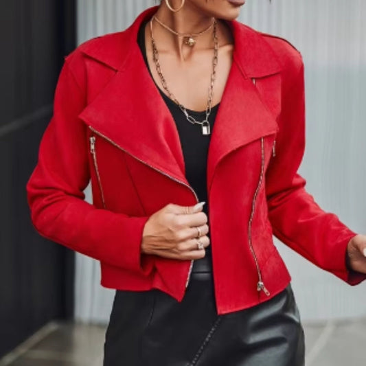 European And American Fashion Women's Wear Suede Motorcycle Jacket LadyShow.Store