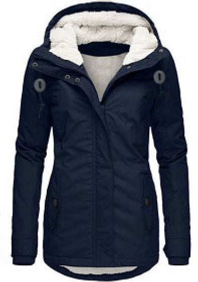 Winter Hooded Jacket Solid Color Warm Buckle Zip-up Fleece Jacket With Pockets Women's Casual Jacket Best YouTube Store