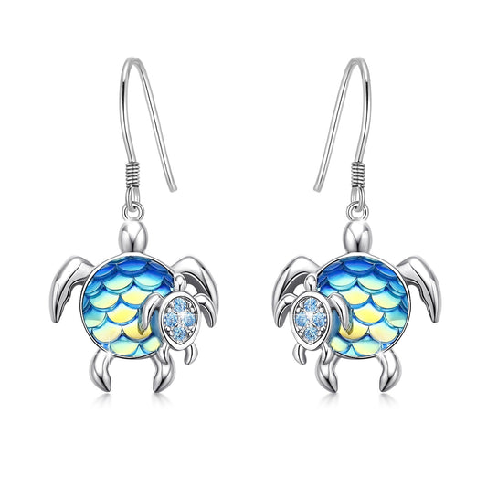 Turtle Earrings Sterling Silver Mom and Baby Dangle Mother and Daughter Tortoise LadyShow.Store