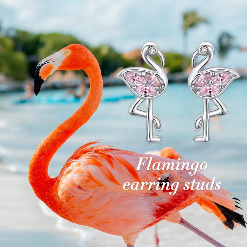 Pink Flamingo CZ Stud Earrings in White Gold Plated Sterling Silver CJD