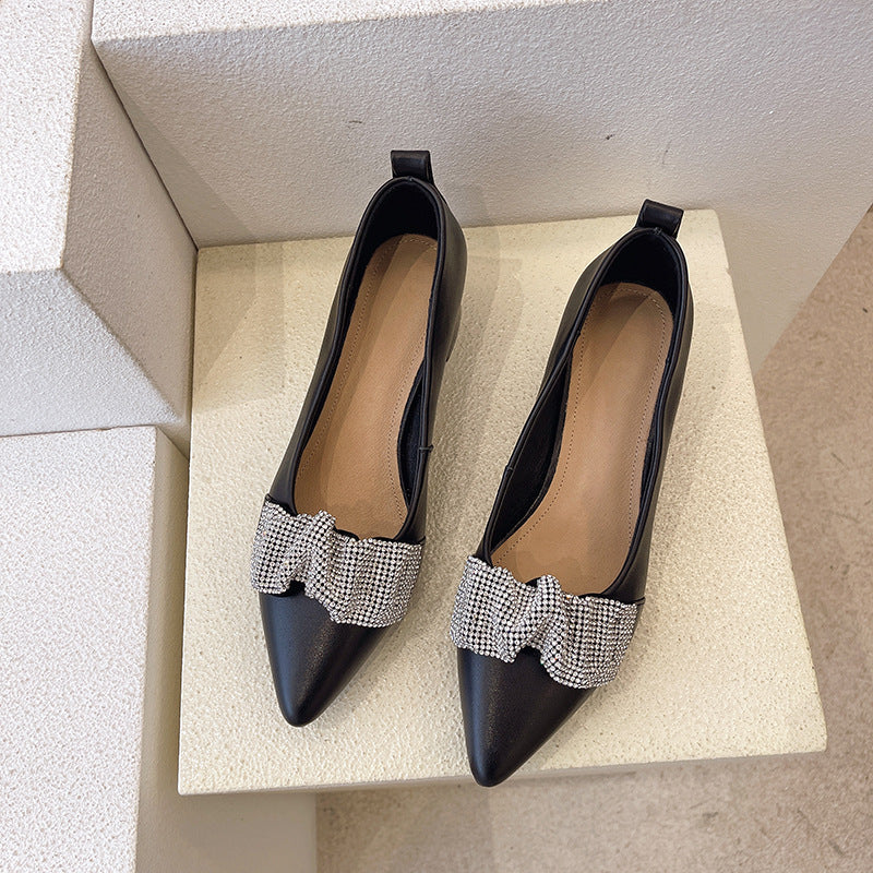 Top Layer Cowhide Pointed Toe Fashion Single Shoes Women LadyShow.Store