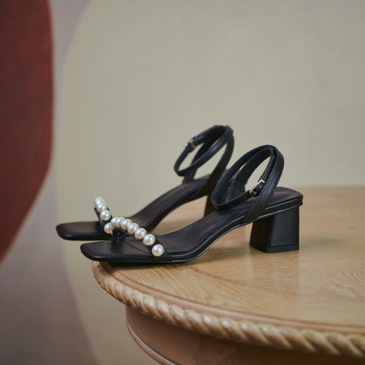 Fairy Style Pearl Women's Sandals with Thick Square Heel Best YouTube Store