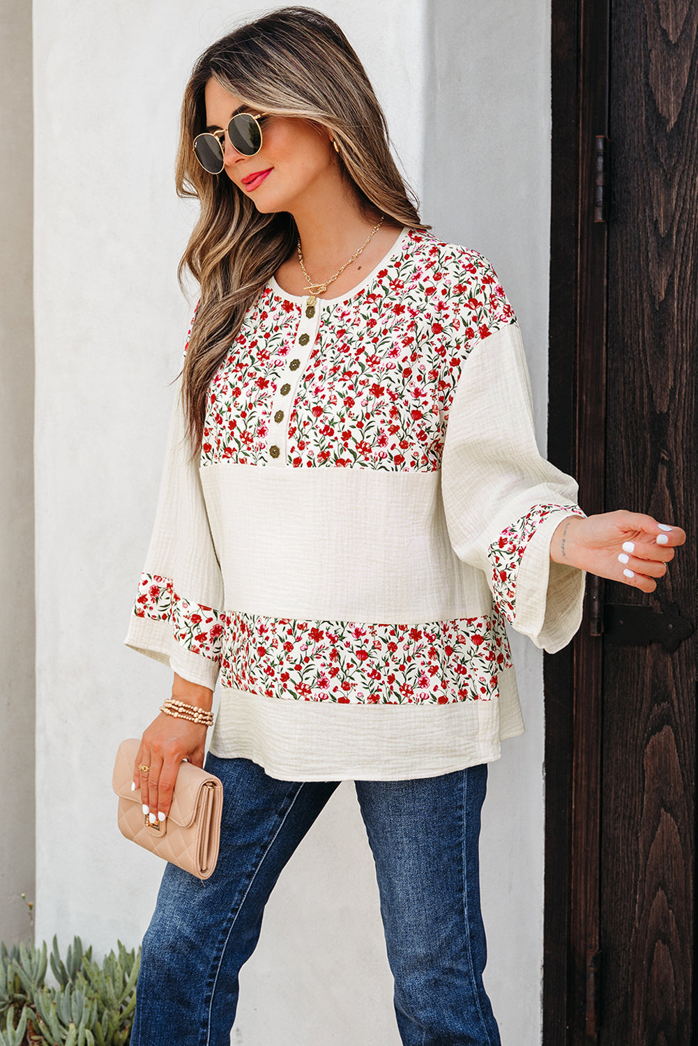 Penny 3 4 Sleeve Blouse Threaded Pear