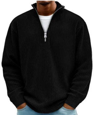 Corduroy Zipper Stand Collar Sweatshirt Fashion Warm Solid Color Long Sleeve Top Men's Casual Polo Shirt Clothing Best YouTube Store
