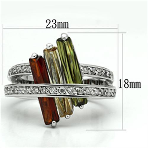 3W025 - Rhodium Brass Ring with AAA Grade CZ  in Multi Color-1