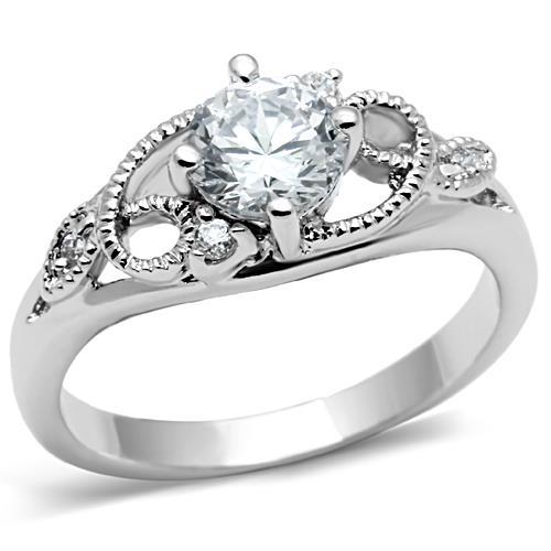 3W034 - Rhodium Brass Ring with AAA Grade CZ  in Clear Alamode