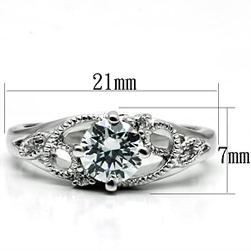 3W034 - Rhodium Brass Ring with AAA Grade CZ  in Clear Alamode