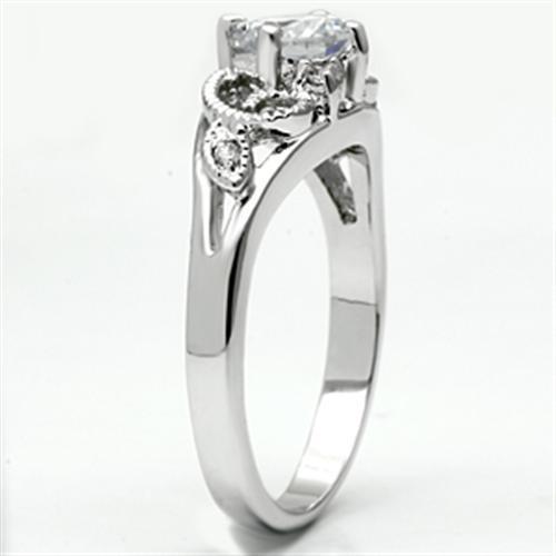 3W034 - Rhodium Brass Ring with AAA Grade CZ  in Clear Alamode
