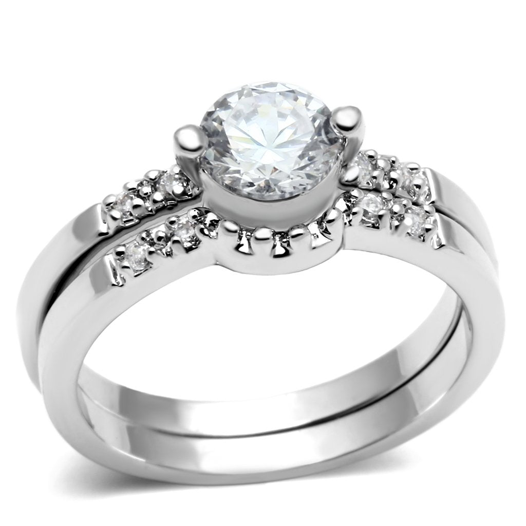 3W044 - Rhodium Brass Ring with AAA Grade CZ  in Clear-0