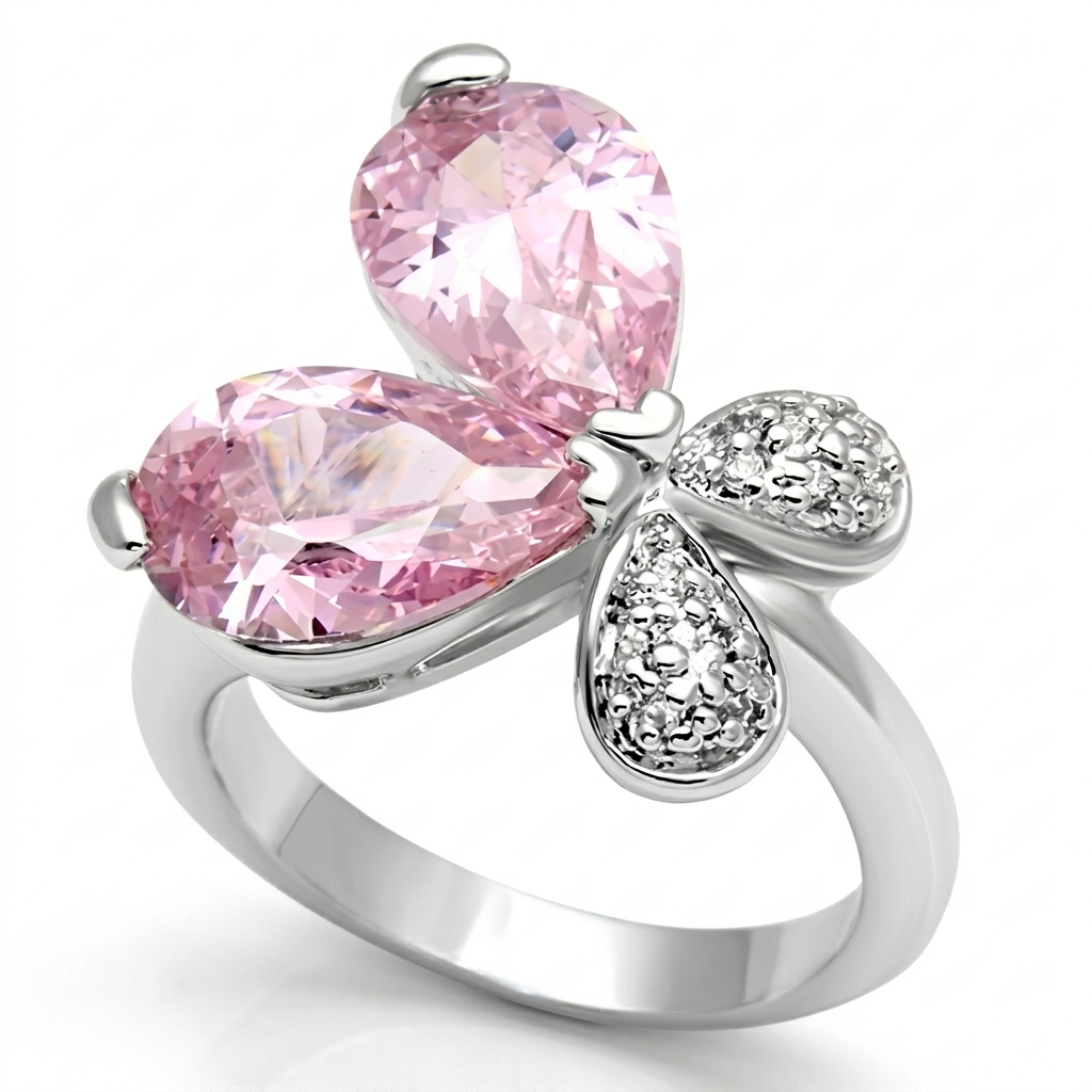 3W051 - Rhodium Brass Ring with AAA Grade CZ  in Rose-1