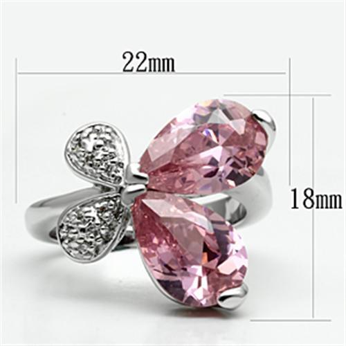 3W051 - Rhodium Brass Ring with AAA Grade CZ  in Rose-2