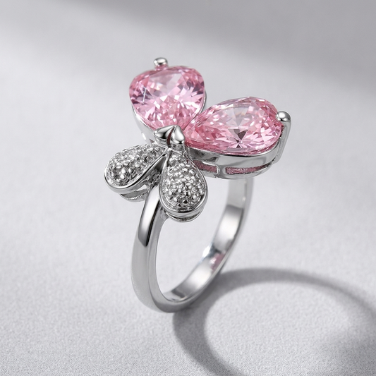 3W051 - Rhodium Brass Ring with AAA Grade CZ  in Rose-0