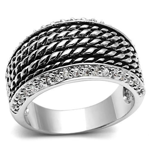 3W065 - Rhodium Brass Ring with AAA Grade CZ  in Clear-0