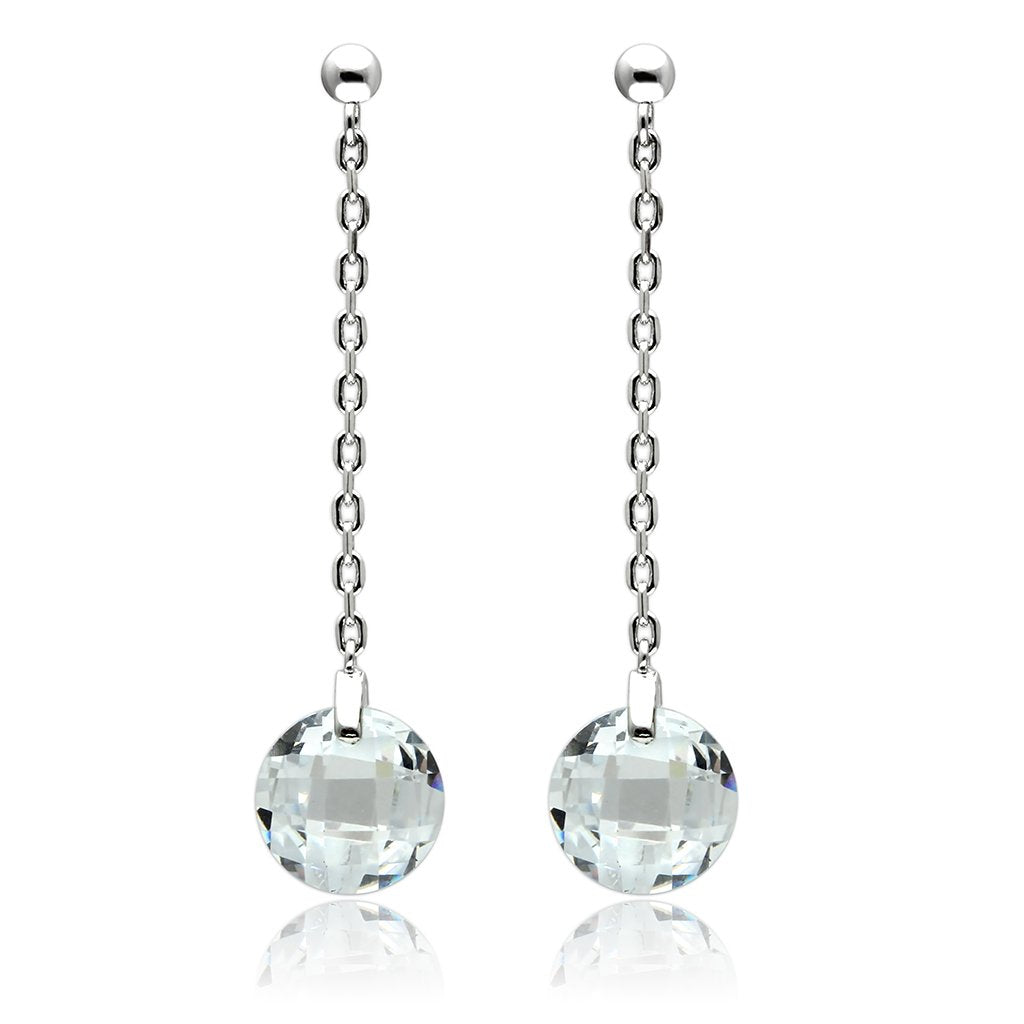 3W082 - Rhodium Brass Earrings with AAA Grade CZ  in Clear-0