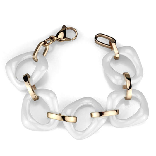 3W1010 - IP Rose Gold(Ion Plating) Stainless Steel Bracelet with Ceramic  in White-0