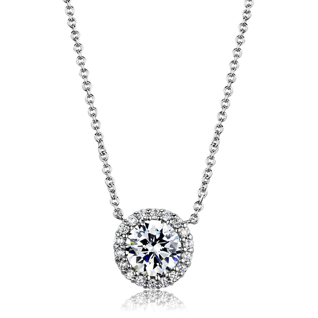 3W1027 - Rhodium Brass Chain Pendant with AAA Grade CZ  in Clear Alamode