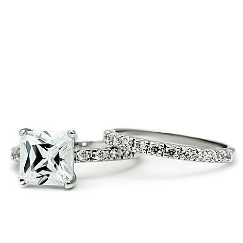 3W102 - Rhodium Brass Ring with AAA Grade CZ  in Clear-1