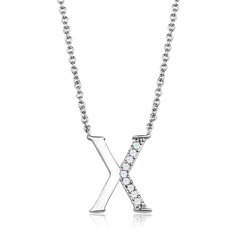 3W1030 - Rhodium Brass Chain Pendant with AAA Grade CZ  in Clear Alamode
