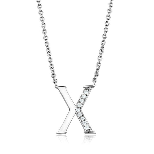 3W1030 - Rhodium Brass Chain Pendant with AAA Grade CZ  in Clear Alamode